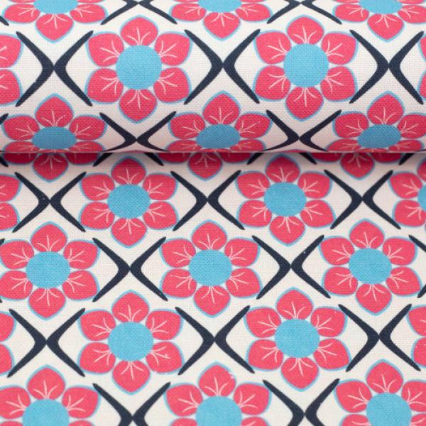 Baumwollcanvas Rocha Retro Blumen pink/naturweiß by Swafing